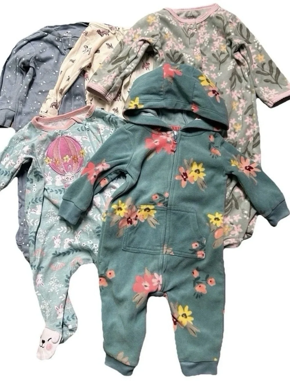 Baby Girl Footie Pajamas Animal Floral Fleece Bunting Size 3-6 Months